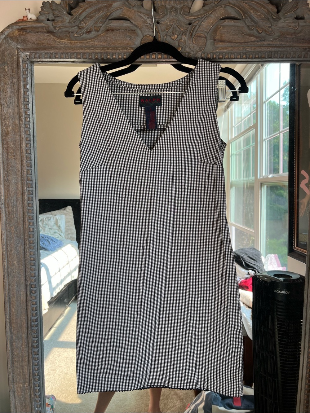Ralph Lauren Tartan Label Black & White Gingham V-Neck Sheath Dress